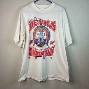 Vintage 2000 NJ Devils Stanley Cup Championship HockeyTultex White Shirt Size XL